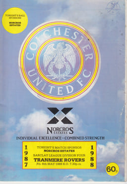 Colchester United v Tranmere Rovers Match Programme 1988-05-07